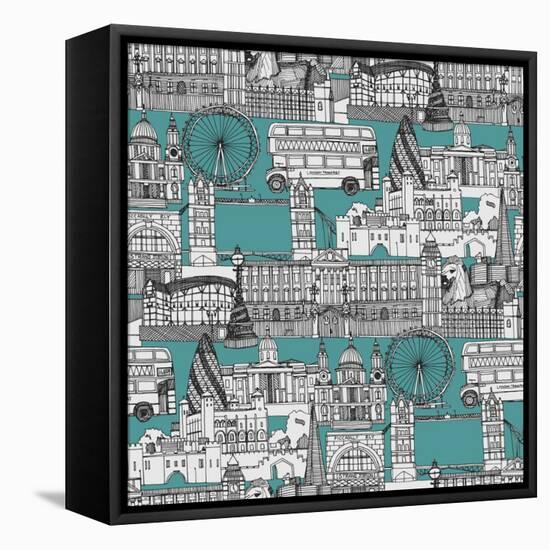 London Toile Blue-Sharon Turner-Framed Stretched Canvas