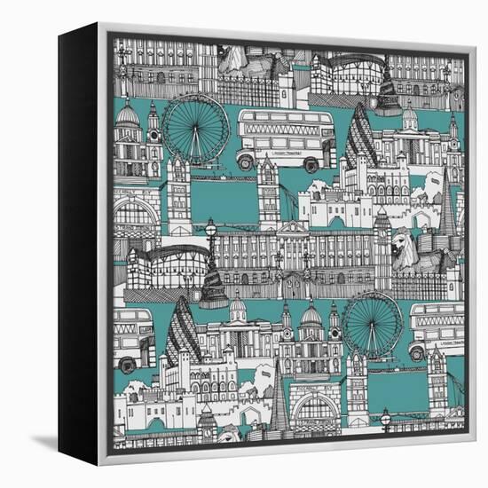 London Toile Blue-Sharon Turner-Framed Stretched Canvas