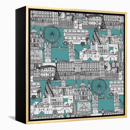 London Toile Blue-Sharon Turner-Framed Stretched Canvas