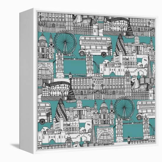 London Toile Blue-Sharon Turner-Framed Stretched Canvas