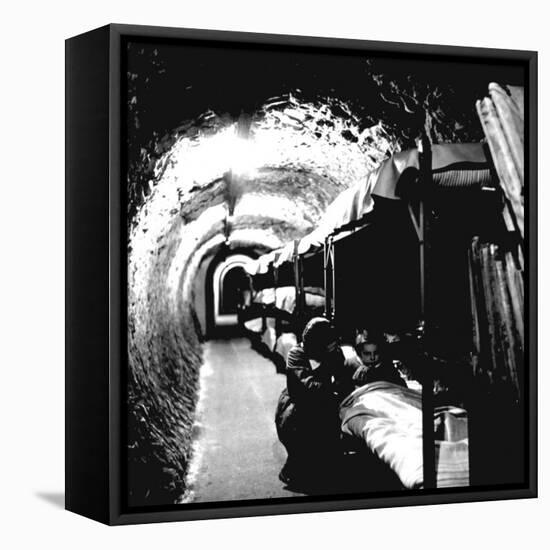 London Underground Tunnels with Bunk Beds, WWII-Toni Frissell-Framed Stretched Canvas
