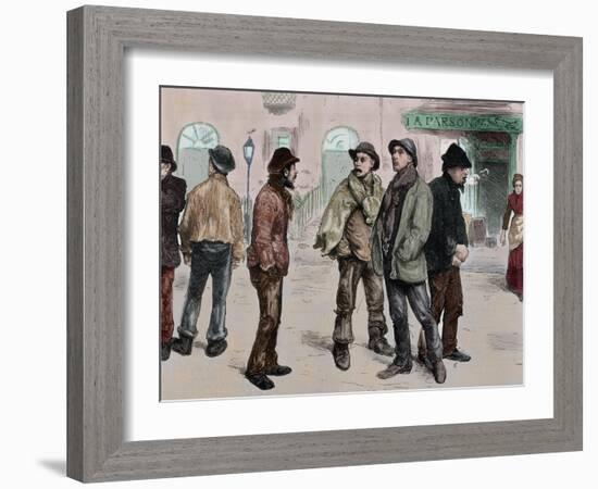 London. Unemployed Workers Who Participated in the Meeting and Raide Stores Picadilly, 1886-null-Framed Giclee Print