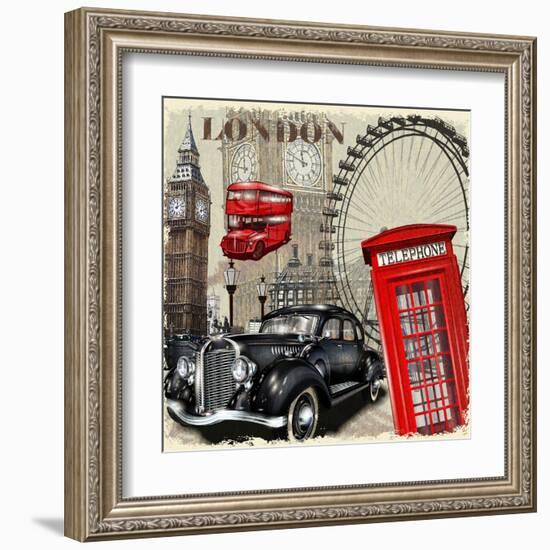 London Vintage Poster.-AXpop-Framed Art Print