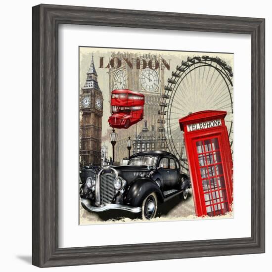 London Vintage Poster.-AXpop-Framed Art Print