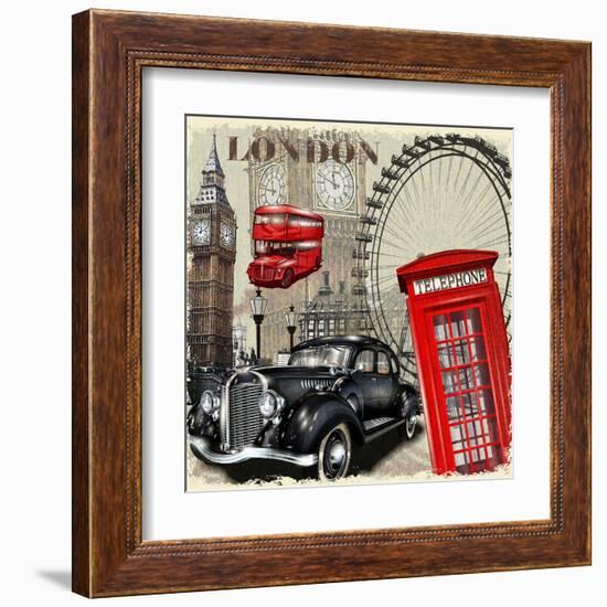 London Vintage Poster.-AXpop-Framed Art Print