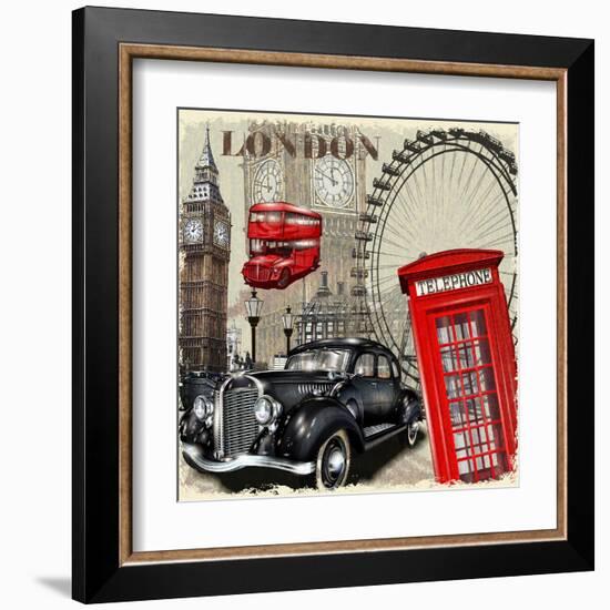 London Vintage Poster.-AXpop-Framed Art Print