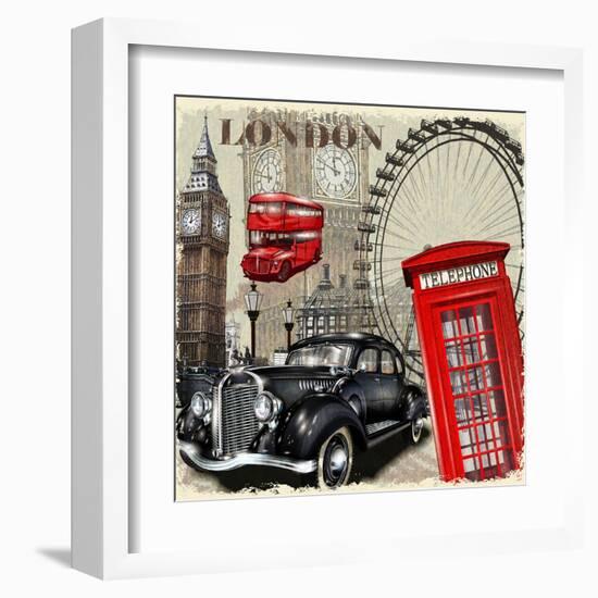 London Vintage Poster.-AXpop-Framed Art Print