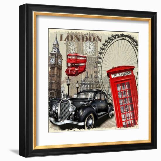 London Vintage Poster.-AXpop-Framed Art Print