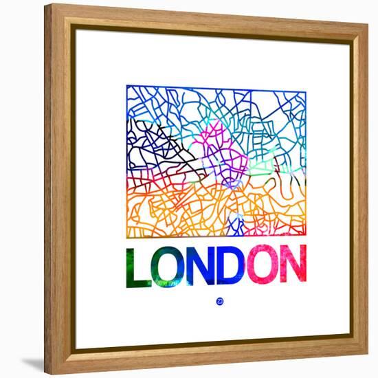 London Watercolor Street Map-NaxArt-Framed Stretched Canvas