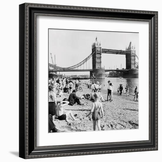 Londoners Relax on Tower Beach, 1952-Henry Grant-Framed Giclee Print