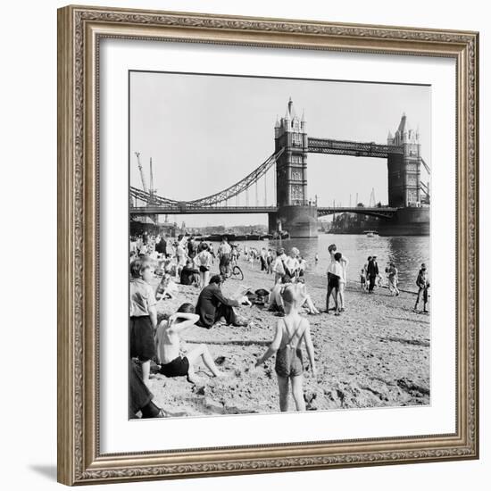 Londoners Relax on Tower Beach, 1952-Henry Grant-Framed Giclee Print