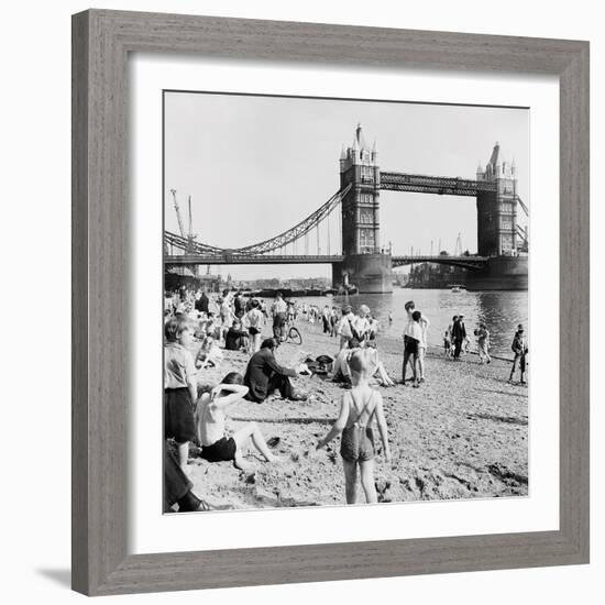 Londoners Relax on Tower Beach, 1952-Henry Grant-Framed Giclee Print