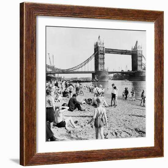 Londoners Relax on Tower Beach, 1952-Henry Grant-Framed Giclee Print