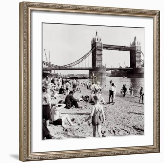 Londoners Relax on Tower Beach, c.1952-Henry Grant-Framed Art Print