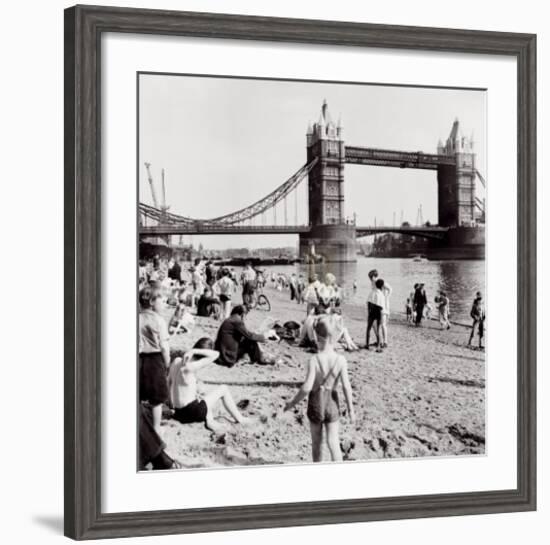 Londoners Relax on Tower Beach, c.1952-Henry Grant-Framed Art Print