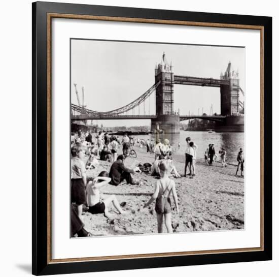 Londoners Relax on Tower Beach, c.1952-Henry Grant-Framed Art Print