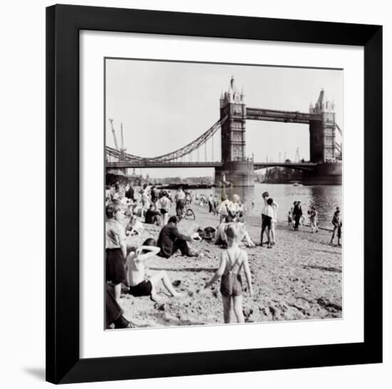 Londoners Relax on Tower Beach, c.1952-Henry Grant-Framed Art Print