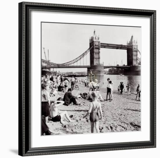 Londoners Relax on Tower Beach, c.1952-Henry Grant-Framed Art Print