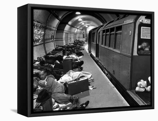 Londoners Sleeping Underground in Subway For Protection During German Bombing Raids-Hans Wild-Framed Premier Image Canvas