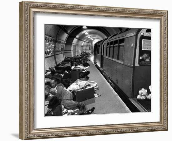 Londoners Sleeping Underground in Subway For Protection During German Bombing Raids-Hans Wild-Framed Photographic Print