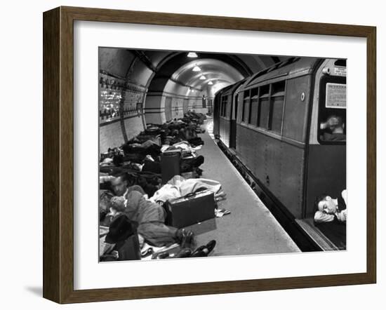 Londoners Sleeping Underground in Subway For Protection During German Bombing Raids-Hans Wild-Framed Photographic Print