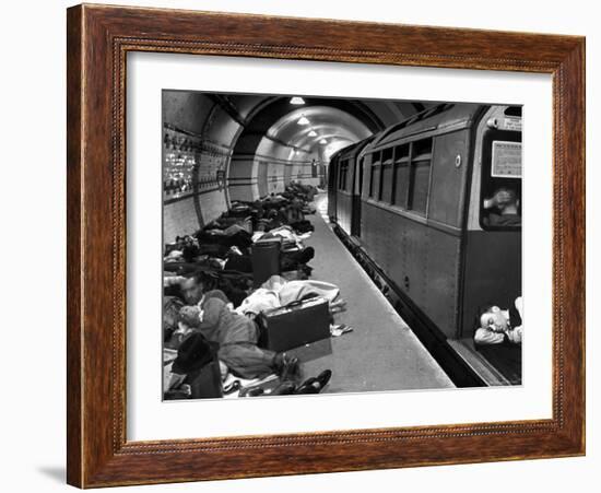 Londoners Sleeping Underground in Subway For Protection During German Bombing Raids-Hans Wild-Framed Photographic Print