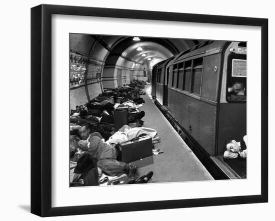 Londoners Sleeping Underground in Subway For Protection During German Bombing Raids-Hans Wild-Framed Photographic Print