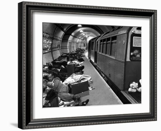 Londoners Sleeping Underground in Subway For Protection During German Bombing Raids-Hans Wild-Framed Photographic Print