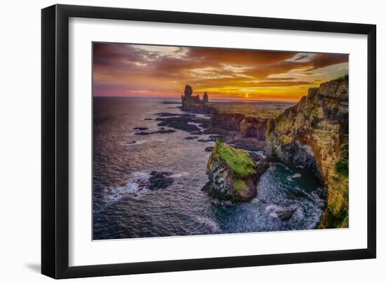 Londrangar Sea Stacks and the Thufubjarg Cliffs. Iceland-Ragnar Th Sigurdsson-Framed Photographic Print