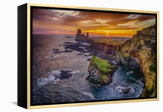 Londrangar Sea Stacks and the Thufubjarg Cliffs. Iceland-Ragnar Th Sigurdsson-Framed Premier Image Canvas