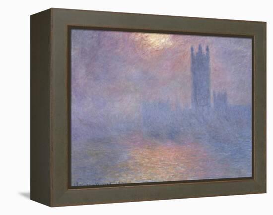 Londres, le Parlement, trouée de soleil dans le brouillard-Claude Monet-Framed Premier Image Canvas