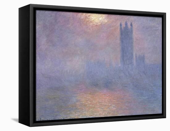 Londres, le Parlement, trouée de soleil dans le brouillard-Claude Monet-Framed Premier Image Canvas