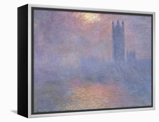 Londres, le Parlement, trouée de soleil dans le brouillard-Claude Monet-Framed Premier Image Canvas