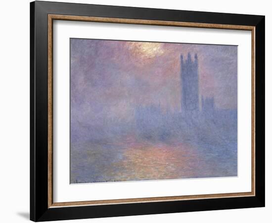 Londres, le Parlement, trouée de soleil dans le brouillard-Claude Monet-Framed Giclee Print