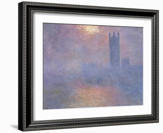 Londres, le Parlement, trouée de soleil dans le brouillard-Claude Monet-Framed Giclee Print