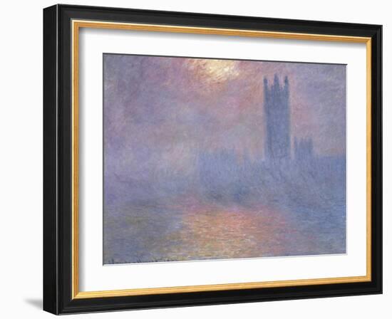 Londres, le Parlement, trouée de soleil dans le brouillard-Claude Monet-Framed Giclee Print