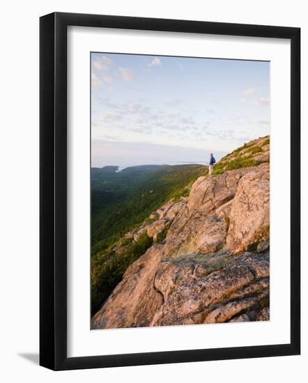 Lone hiker near the summit of Cadillac Mountain, Acadia National Park, Maine, USA-Jerry & Marcy Monkman-Framed Photographic Print