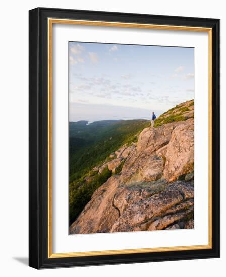 Lone hiker near the summit of Cadillac Mountain, Acadia National Park, Maine, USA-Jerry & Marcy Monkman-Framed Photographic Print