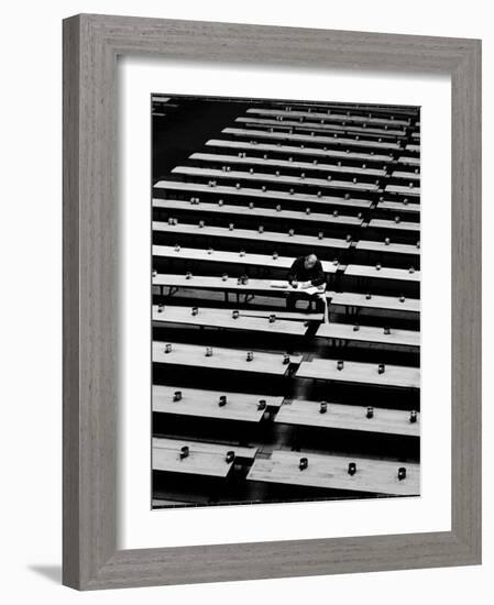 Lone Inmate at San Quentin Prison Writing Letter in Mess Hall-Charles E^ Steinheimer-Framed Photographic Print