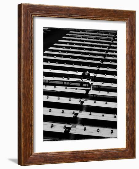 Lone Inmate at San Quentin Prison Writing Letter in Mess Hall-Charles E^ Steinheimer-Framed Photographic Print