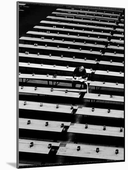 Lone Inmate at San Quentin Prison Writing Letter in Mess Hall-Charles E^ Steinheimer-Mounted Photographic Print