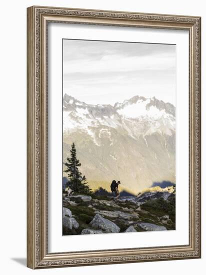 Lone Man Backpacks Down A Ridge In The North Cascades To His Camp-Site In Washington-Hannah Dewey-Framed Photographic Print