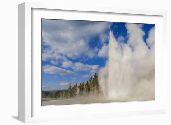 Lone Observer Watches Grand Geyser Erupt, Upper Geyser Basin, Yellowstone National Park-Eleanor Scriven-Framed Photographic Print