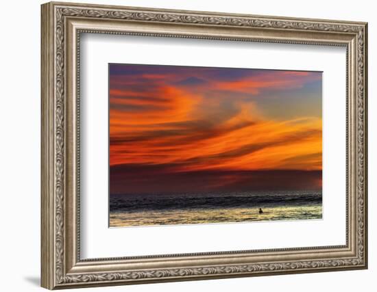 Lone Surfer and Sunset Clouds Off Playa Hermosa Surf Beach, Santa Teresa, Costa Rica-Rob Francis-Framed Photographic Print