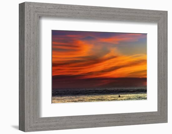 Lone Surfer and Sunset Clouds Off Playa Hermosa Surf Beach, Santa Teresa, Costa Rica-Rob Francis-Framed Photographic Print