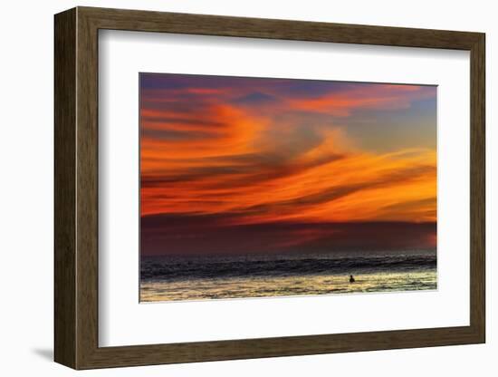 Lone Surfer and Sunset Clouds Off Playa Hermosa Surf Beach, Santa Teresa, Costa Rica-Rob Francis-Framed Photographic Print