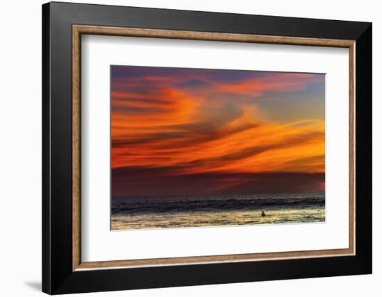 Lone Surfer and Sunset Clouds Off Playa Hermosa Surf Beach, Santa Teresa, Costa Rica-Rob Francis-Framed Photographic Print