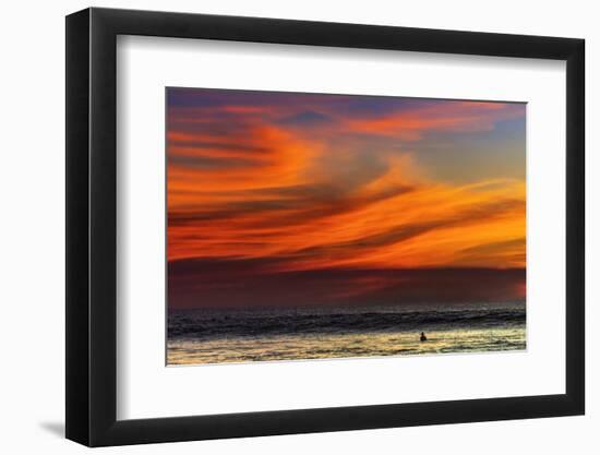 Lone Surfer and Sunset Clouds Off Playa Hermosa Surf Beach, Santa Teresa, Costa Rica-Rob Francis-Framed Photographic Print