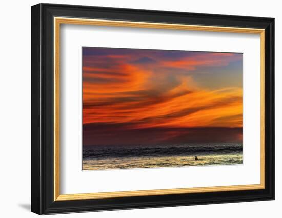 Lone Surfer and Sunset Clouds Off Playa Hermosa Surf Beach, Santa Teresa, Costa Rica-Rob Francis-Framed Photographic Print