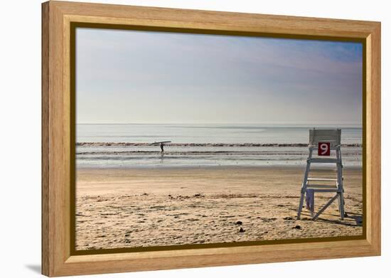 Lone Surfer on Newport Beach Rhode Island-null-Framed Stretched Canvas